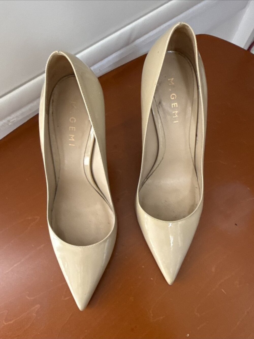 M. Gemi Women 7.5 EU 38 Nude Patent Leather Pointed Toe D'Orsay Pump Heel Italy